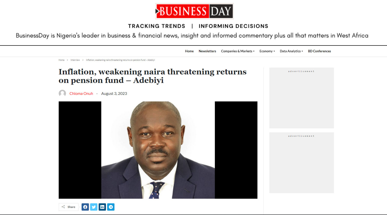 CrusaderSterling Pensions - In the News - Inflation, Weakening Naira Threatening Returns on Pension Fund